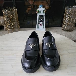 Prada Leather Triangle Logo Loafers